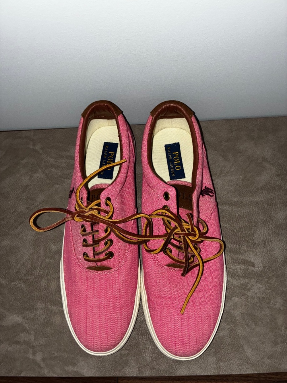 Polo By Ralph Lauren Mens Vaughn leather canvas loafer boat shoes 10D